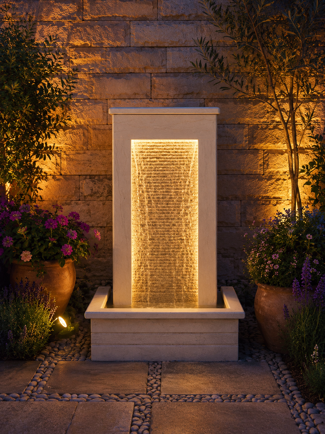 Illuminated Marble Water Fountain