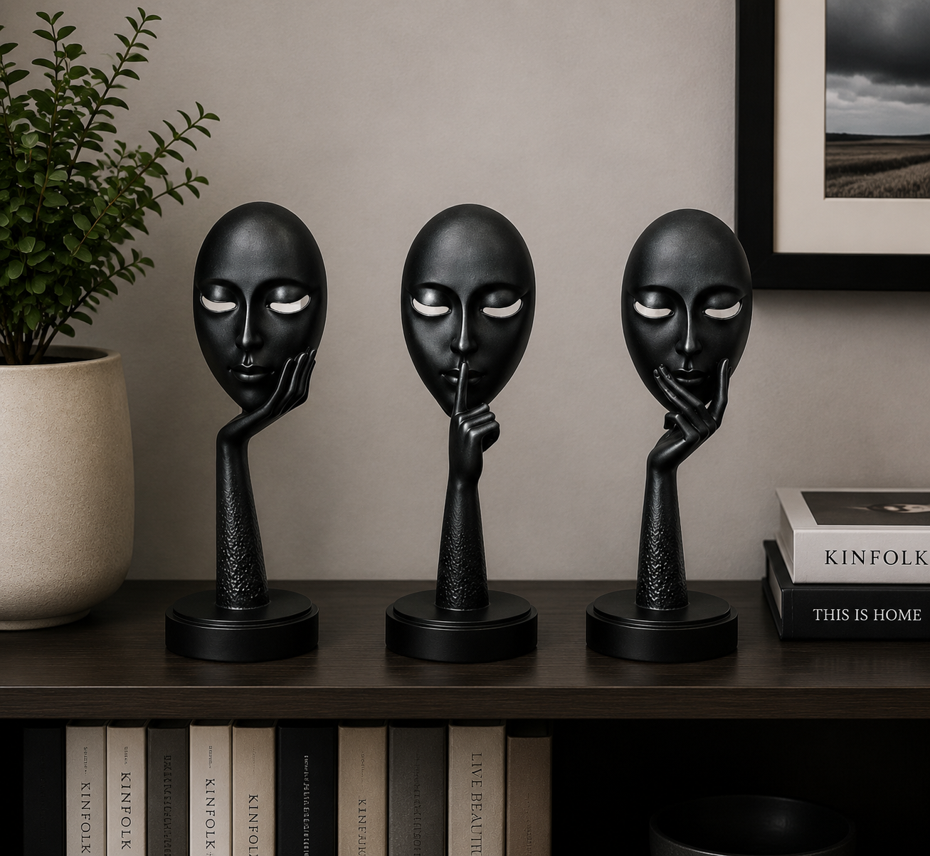 Whisper Mask Sculpture Set – Abstract Face & Hand Figurine