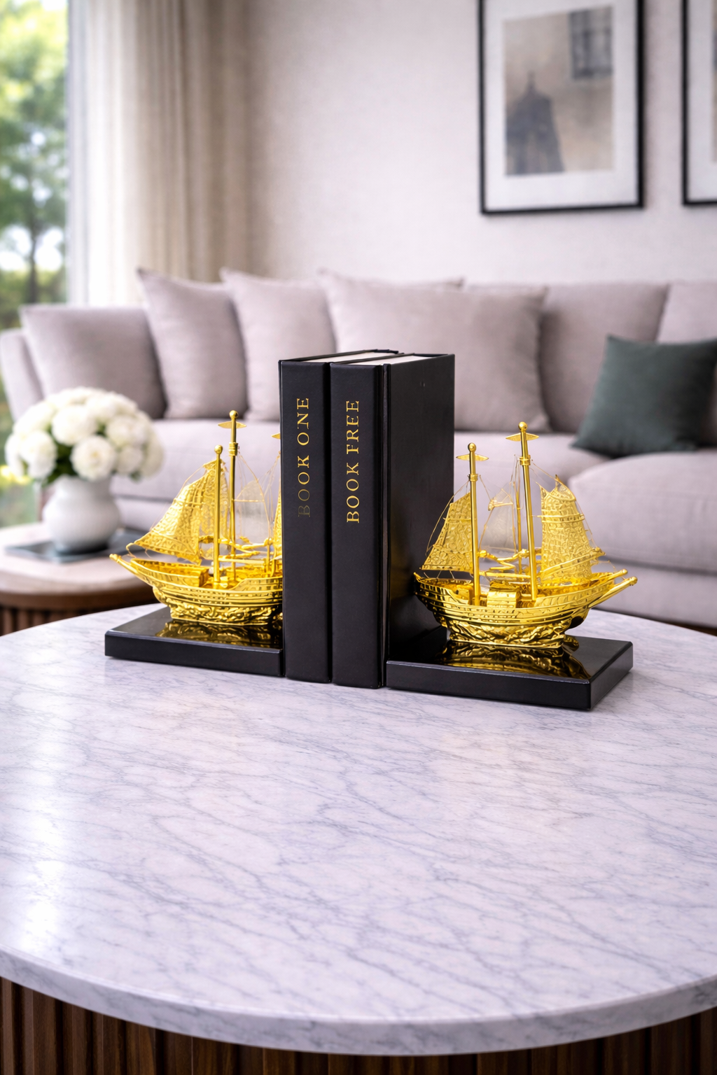 Golden Sailboat Bookends