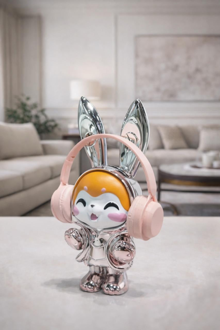 Cute Bunny Figurine with Headphones - Decorative