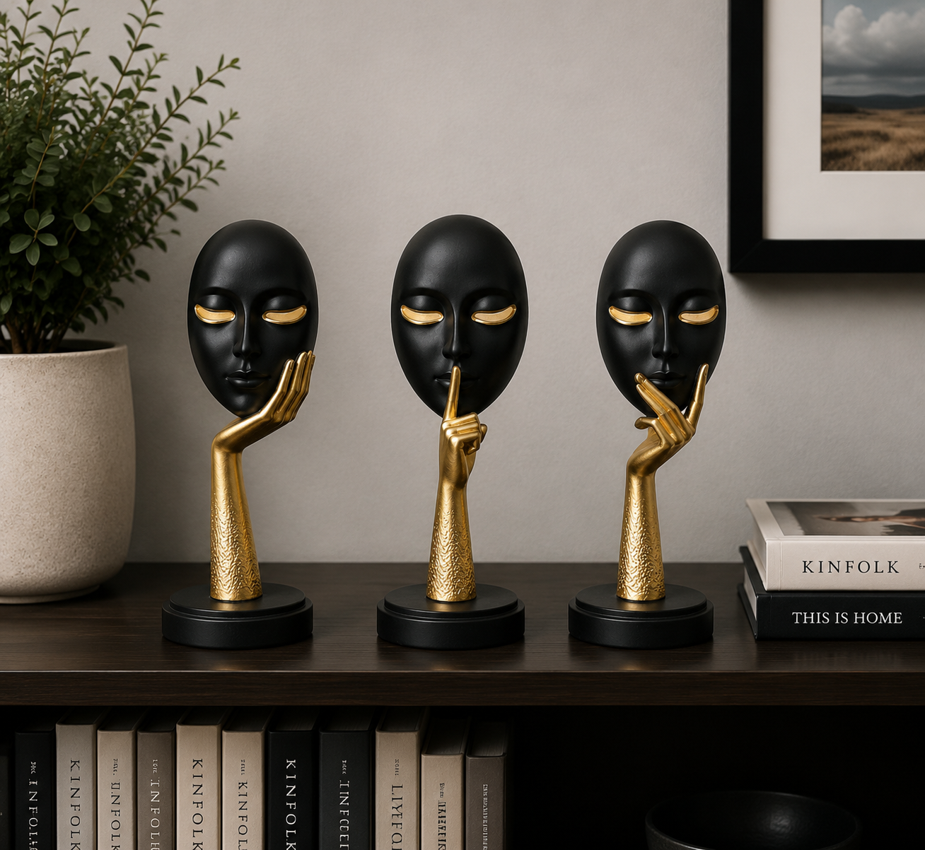 Whisper Mask Sculpture Set – Abstract Face & Hand Figurine