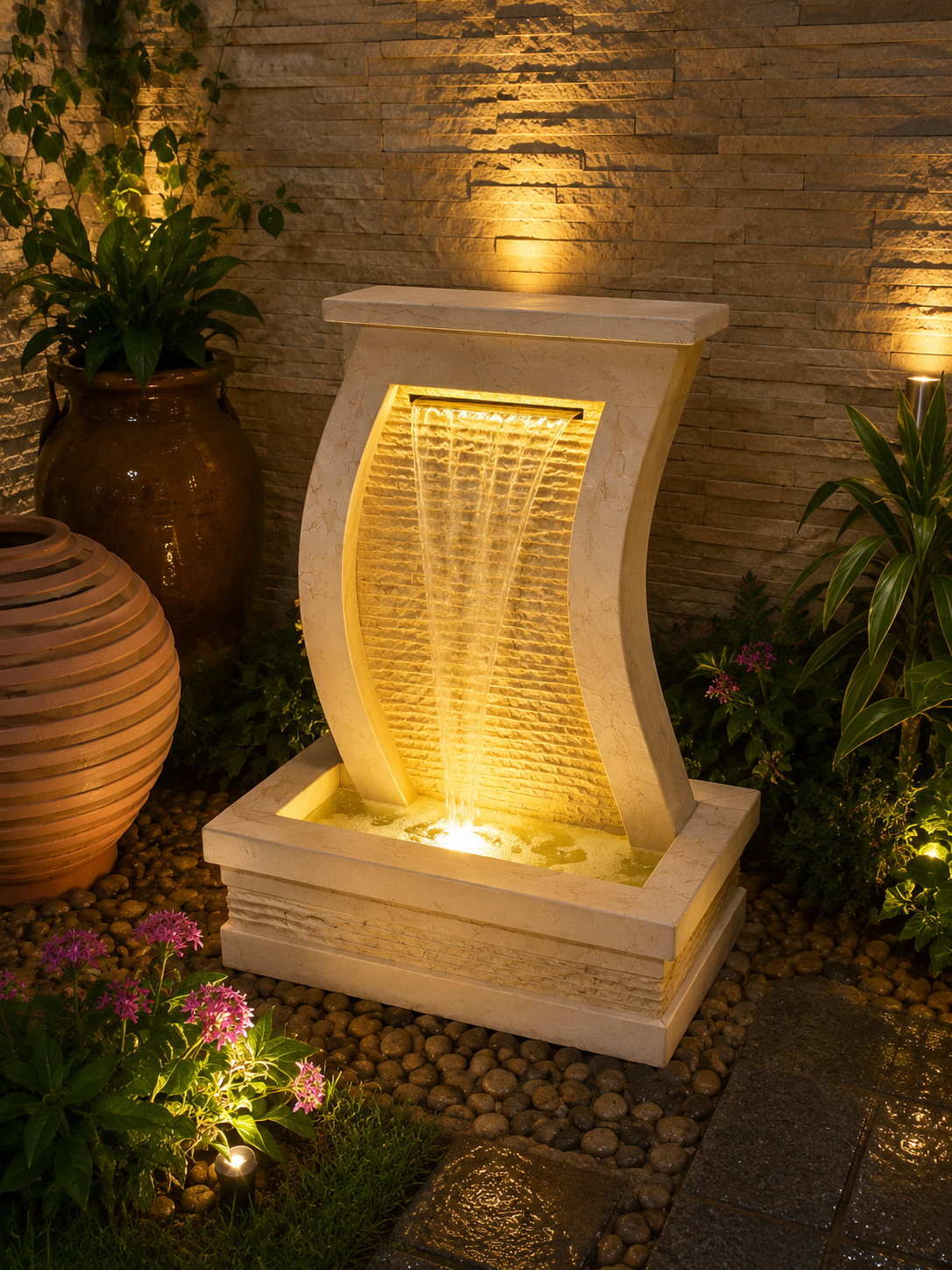 Illuminated Marble Water Fountain