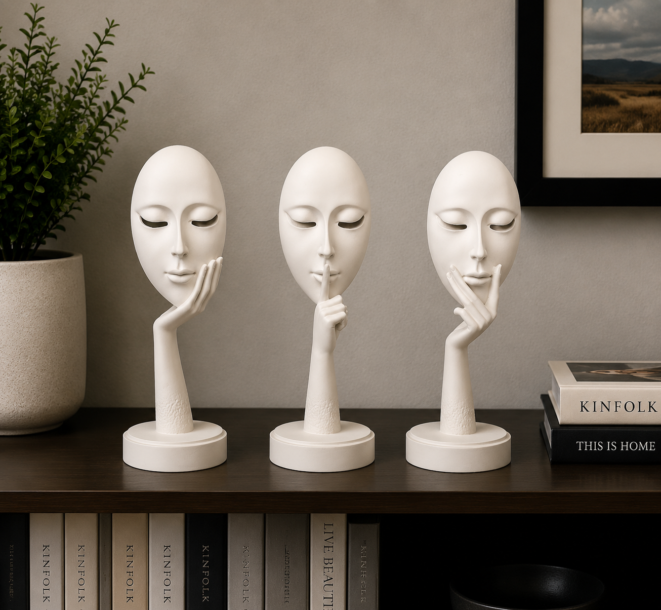 Whisper Mask Sculpture Set – Abstract Face & Hand Figurine