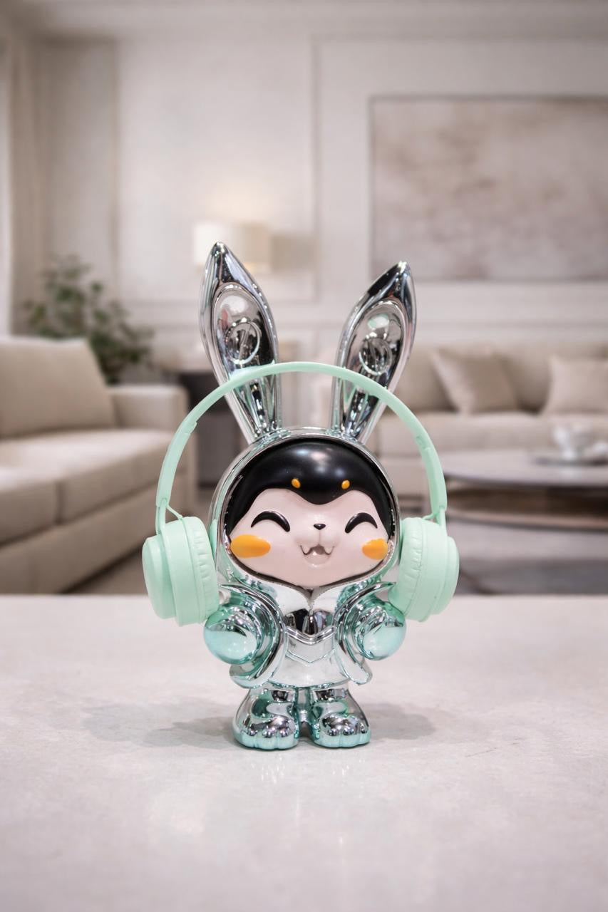 Cute Bunny Figurine with Headphones - Decorative