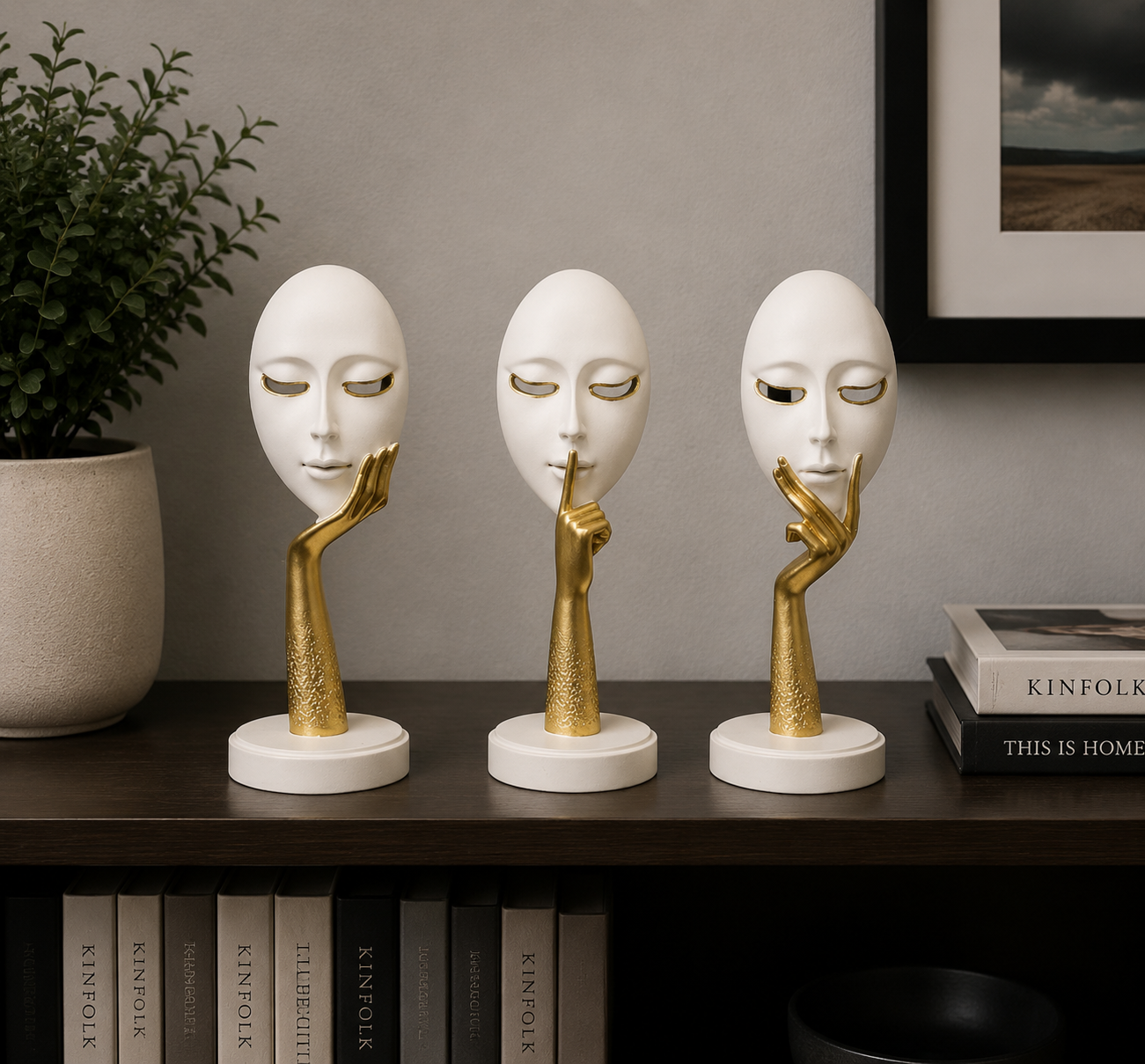 Whisper Mask Sculpture Set – Abstract Face & Hand Figurine