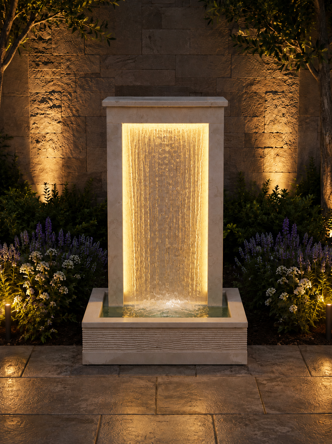 Illuminated Marble Water Fountain