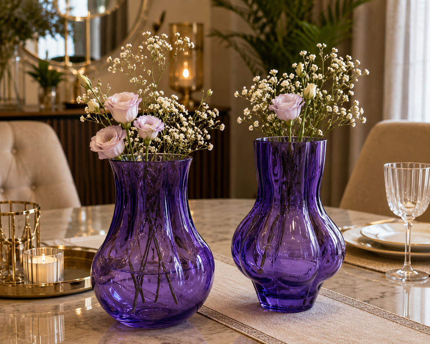Violet Ripple Glass Vase
