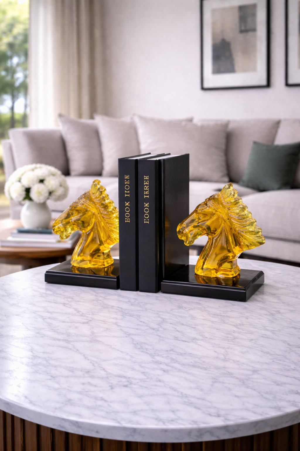 Golden Horse Head Bookends
