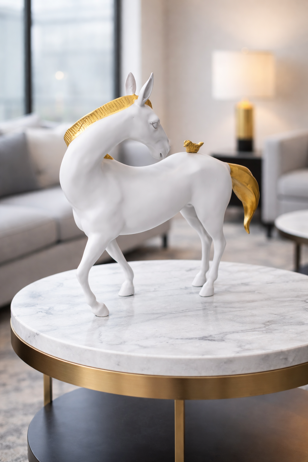 Noble Equine Sculpture with Gold Accents