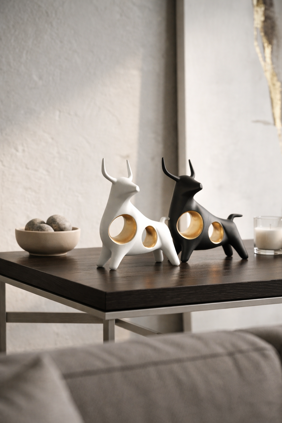 Modern Bull Sculpture with Gold Accents