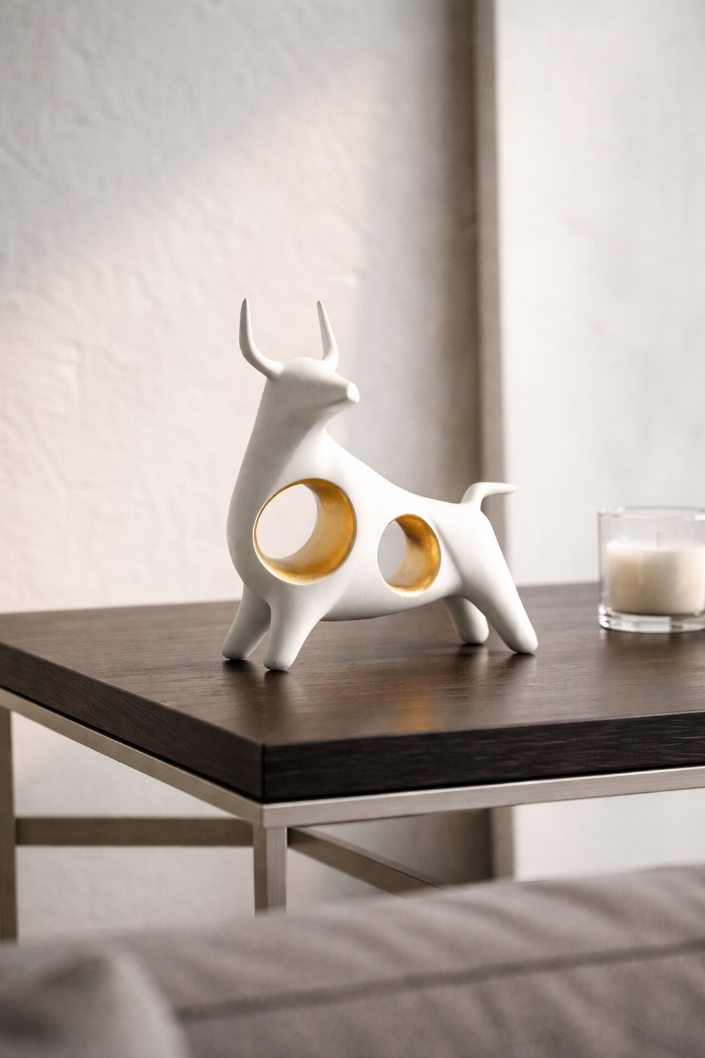 Modern Bull Sculpture with Gold Accents