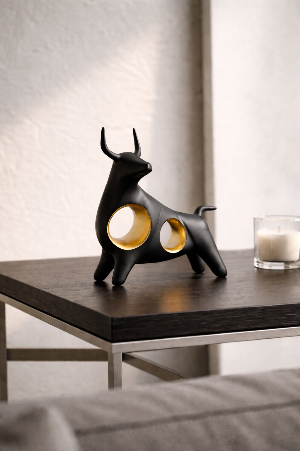 Modern Bull Sculpture with Gold Accents