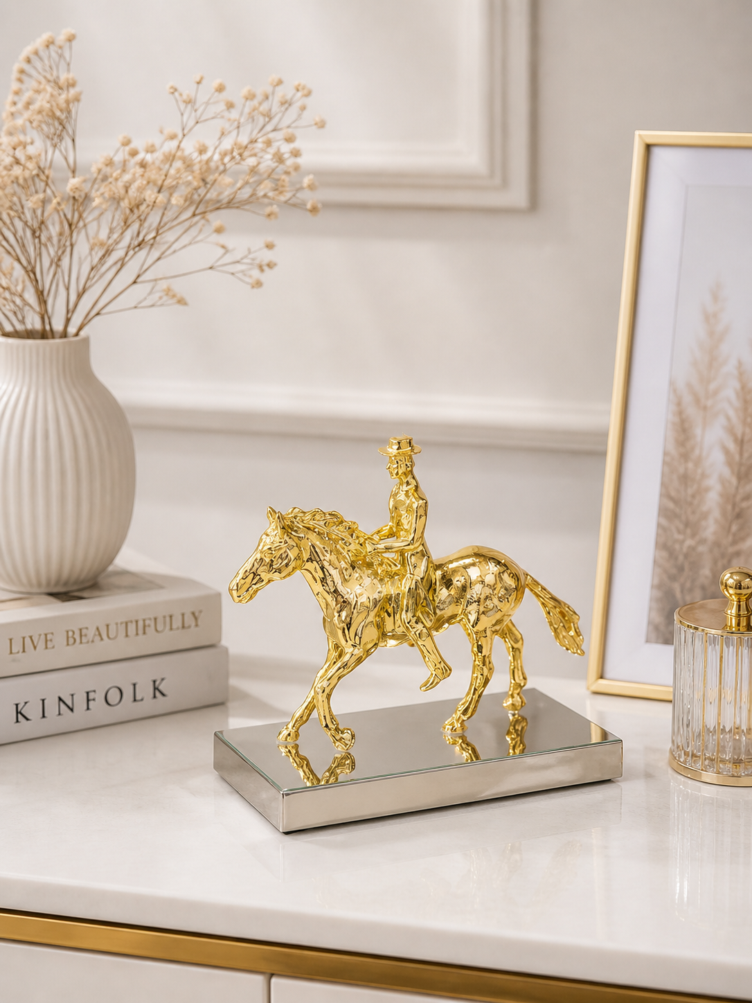Golden Equestrian Rider Sculpture