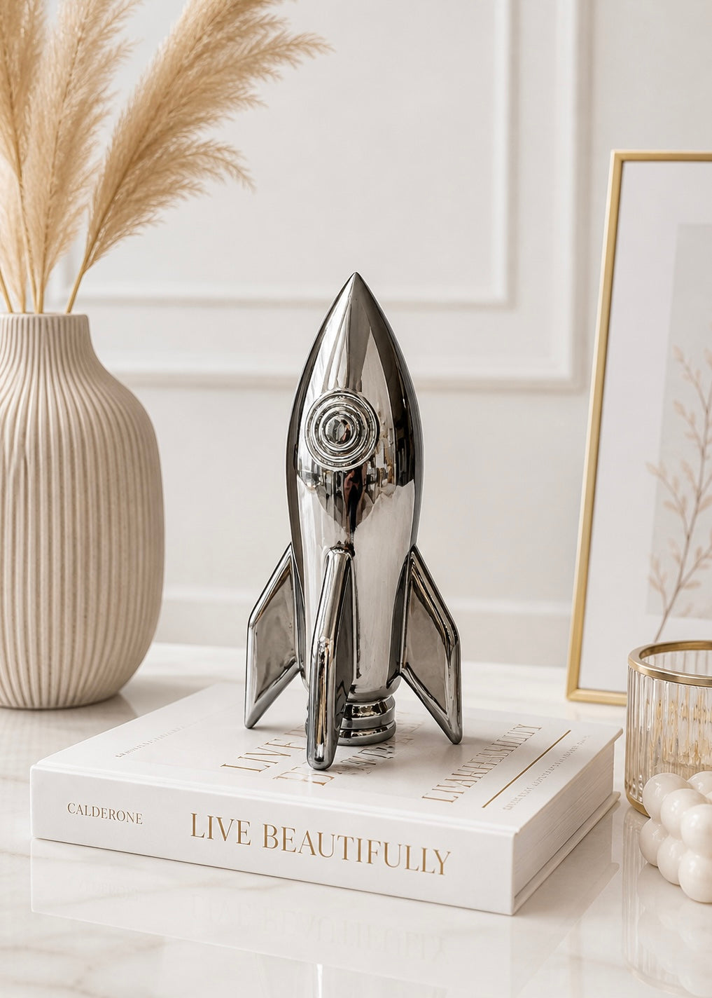 Chrome Rocket Sculpture