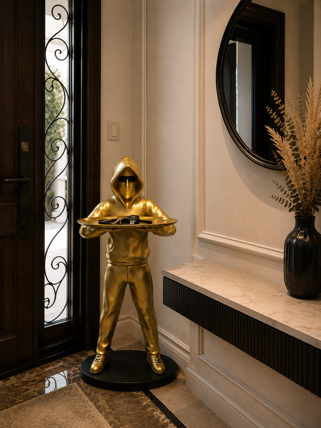 Gold Hooded Butler Sculpture – Decorative Tray Figure