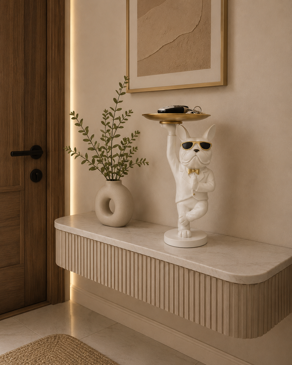 French Bulldog Sculpture with Gold Tray