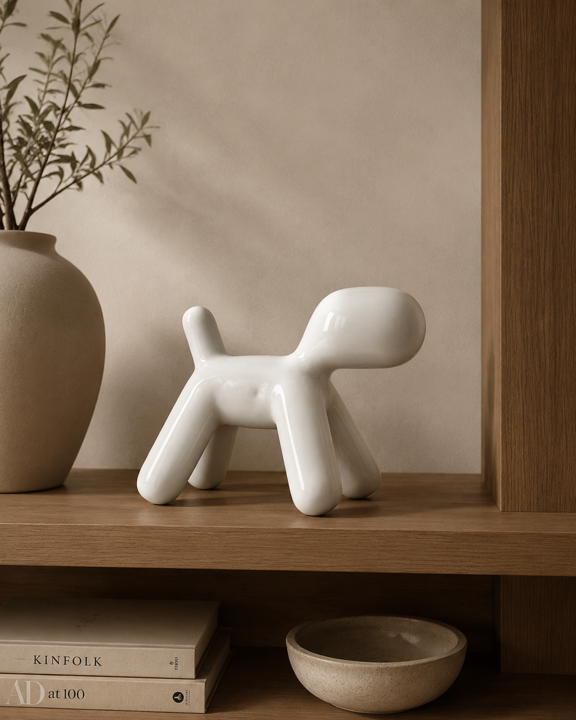 Sculptural Dog Figurine – Glossy White