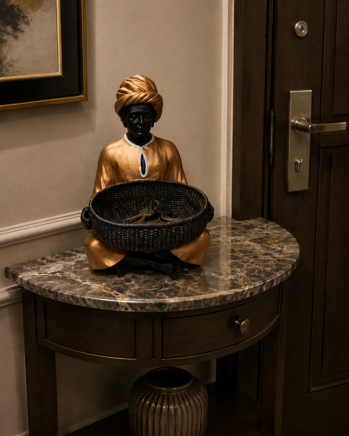 Seated Figure Basket Holder Sculpture