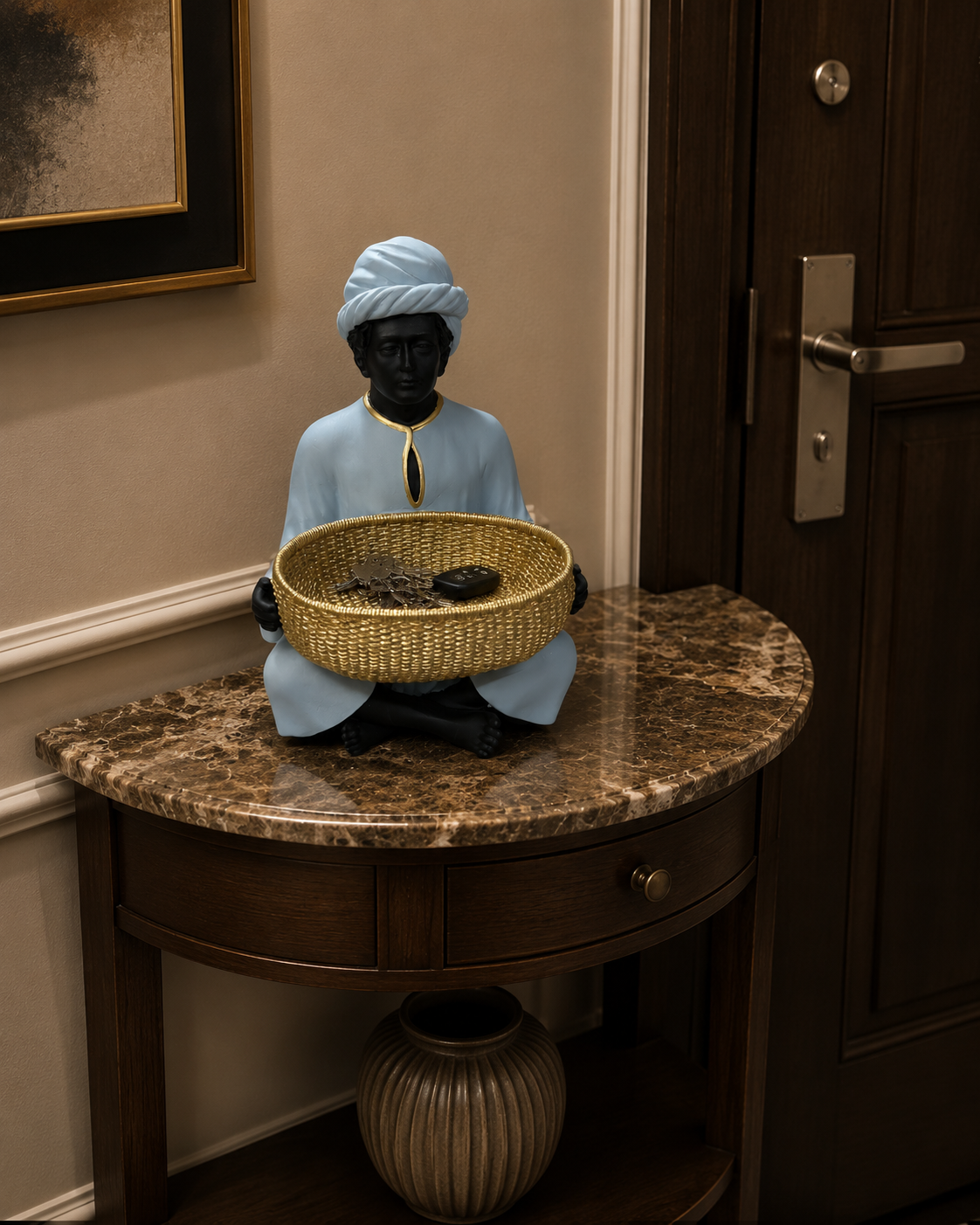 Seated Figure Basket Holder Sculpture