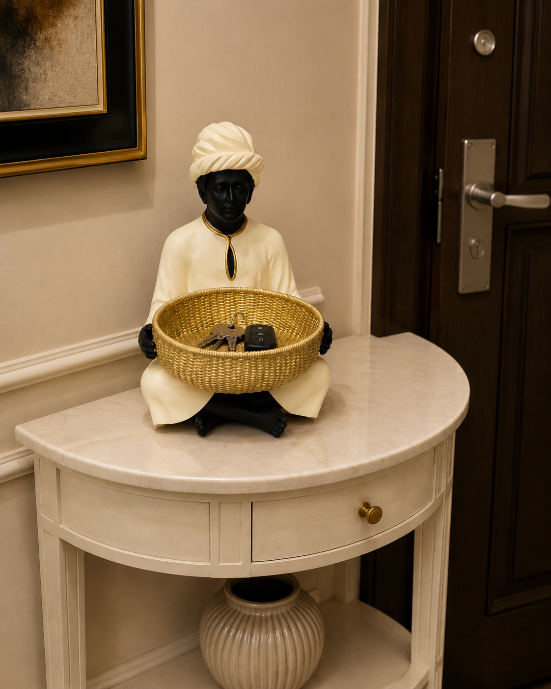 Seated Figure Basket Holder Sculpture