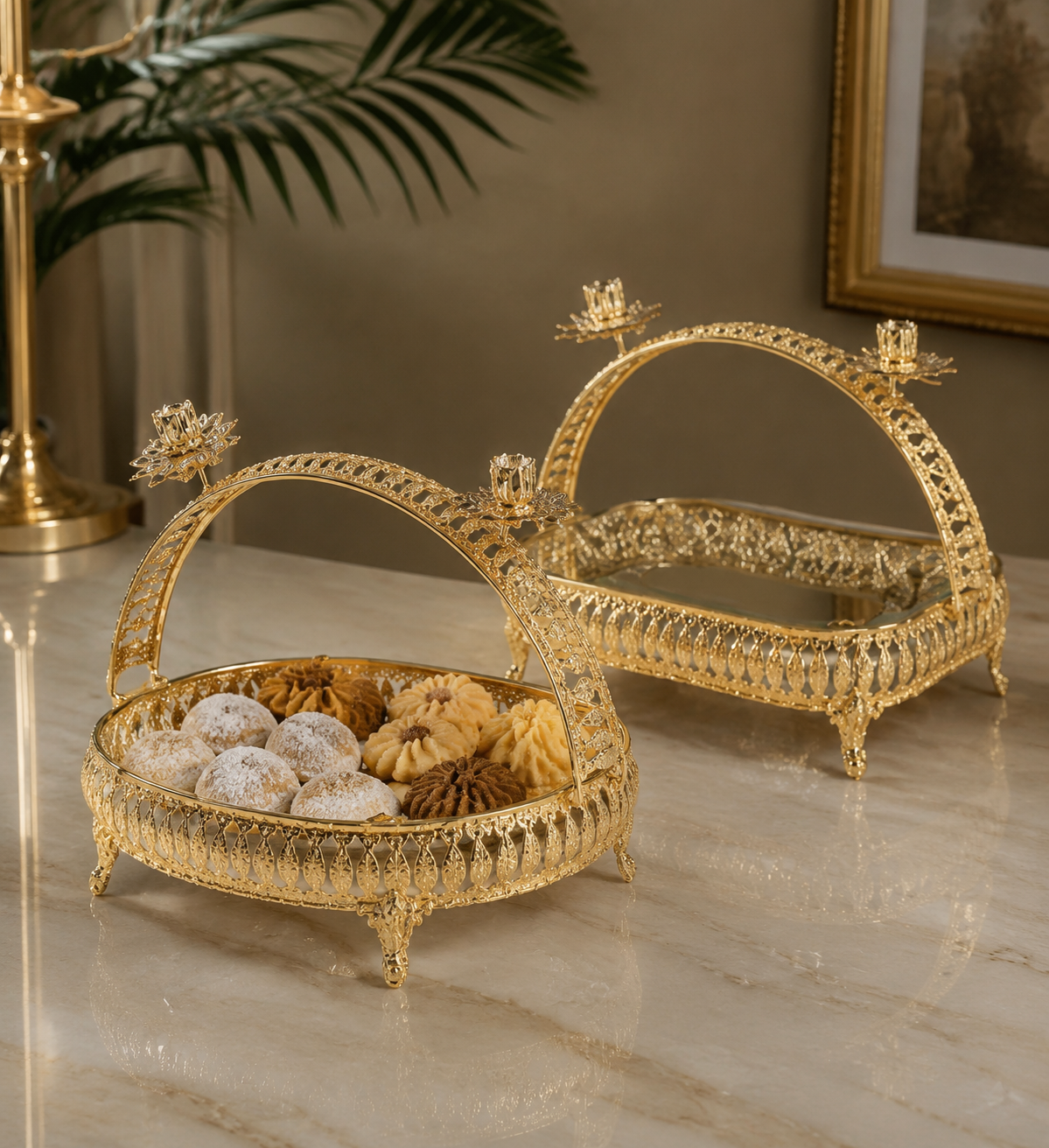 Royal Lotus Gold Filigree Serving Tray