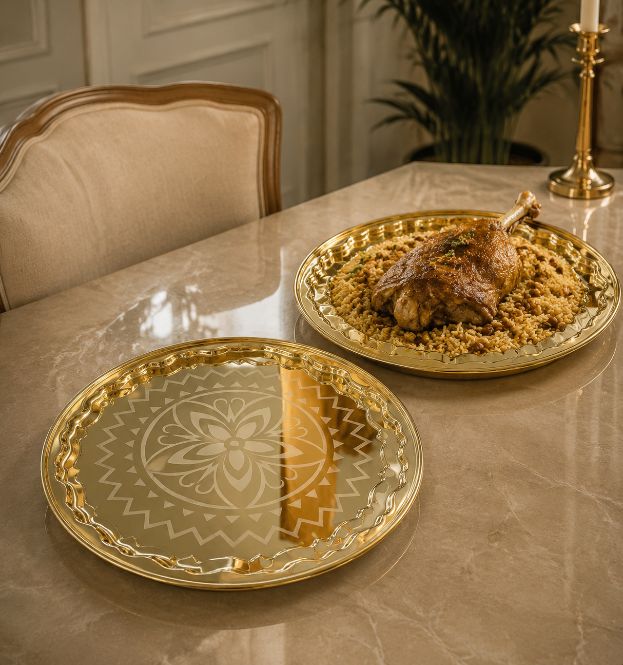 Mandala Gold Round Serving Tray
