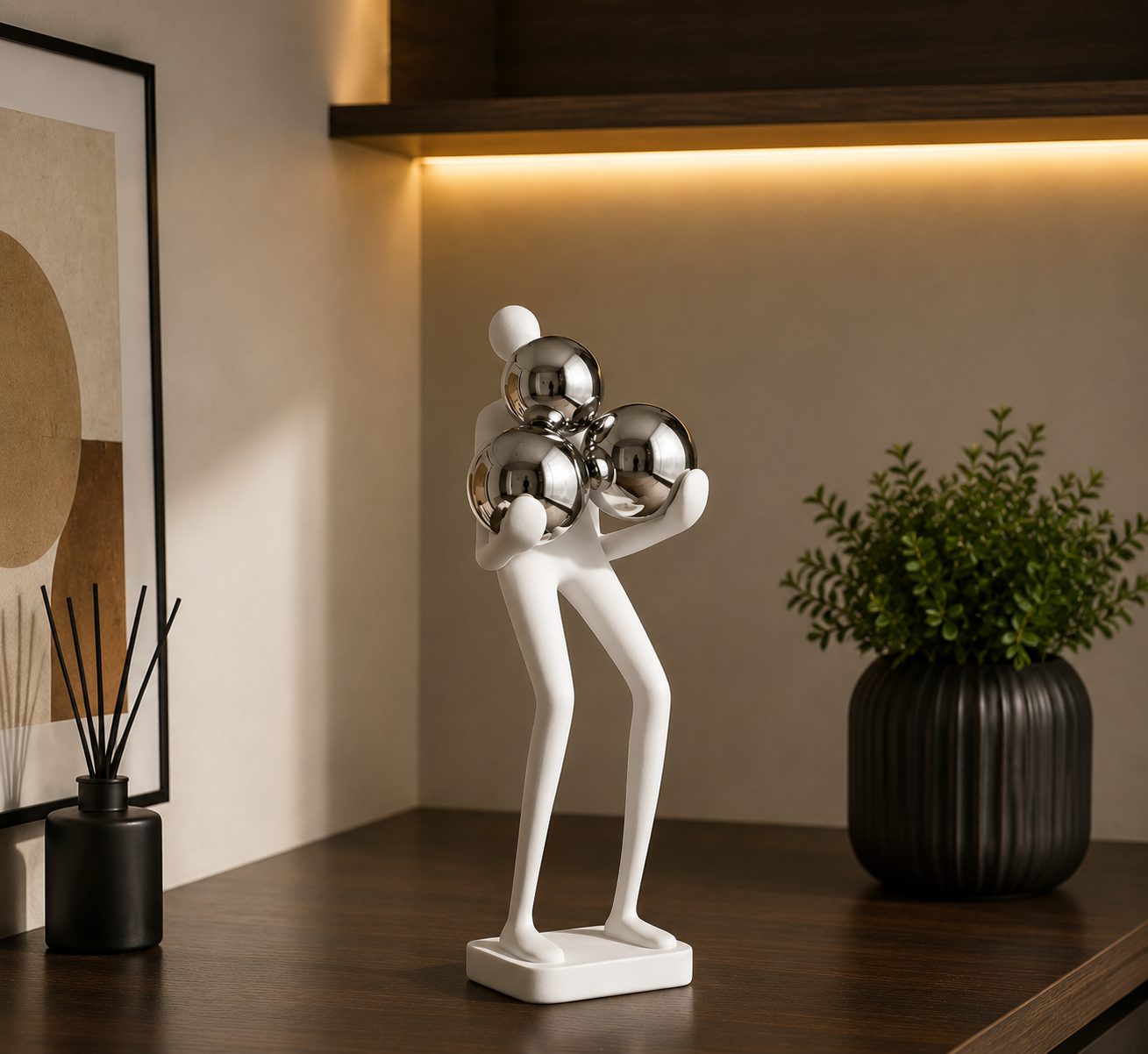 Sphere Bearer Sculpture — White & Silver