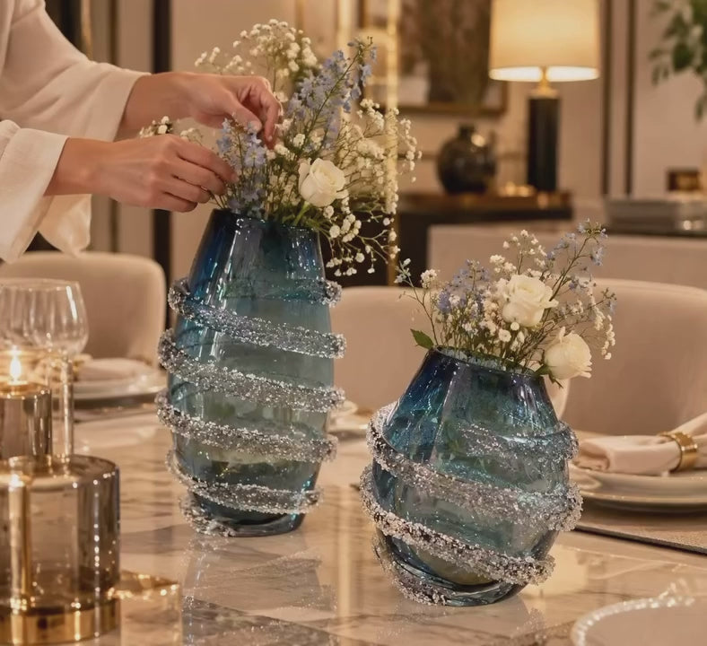 Blue Embellished Set Vases